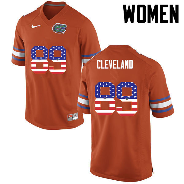 Women Florida Gators #89 Tyrie Cleveland College Football USA Flag Fashion Jerseys-Orange - Click Image to Close